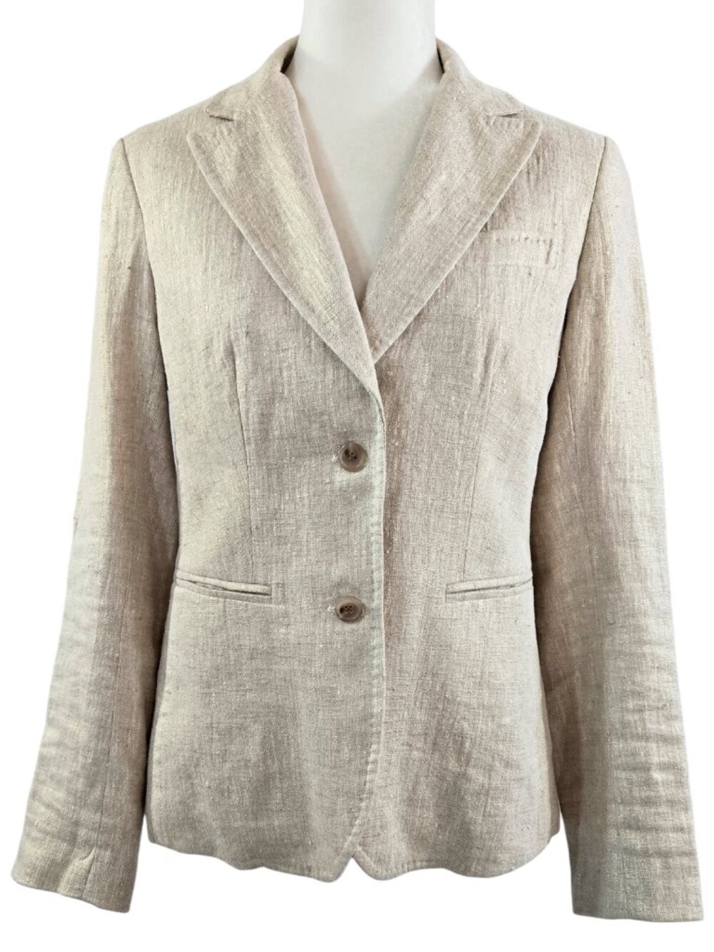 Vintage J. Crew Linen Tan Gold Shimmer Two Button Blazer Neutral Preppy 74377